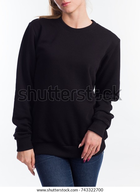 Download Beautiful Woman Template Womens Sweatshirt Black Stock ...