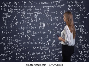 Beautiful Woman Thinking How To Solve A Math Problem