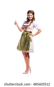 Beautiful Woman In Traditional Bavarian Dress, Studio Shot