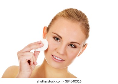 Beautiful Woman Using Cotton Pad