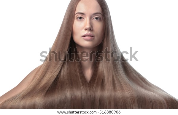 Beautiful Woman Very Long Hair Serene Stockfoto Jetzt