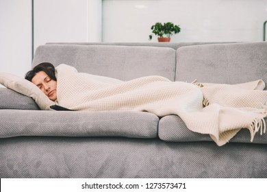 Beautiful Woman Watching TV Fell Asleep.