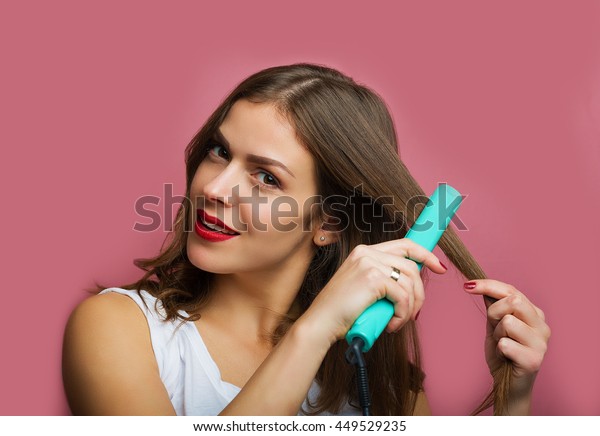 Beautiful Woman Wavy Hair Holding Hair Stock Image Download Now