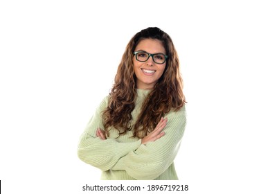 Beautiful Woman With Wavy Hair Isolated On A White Background