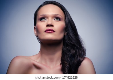 Beautiful Woman Wearing Creative Make Looking Stock Photo 174821828 