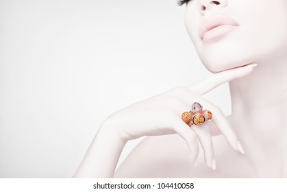 beautiful woman wearing jewelry, high key, clean image with copy space - Shutterstock ID 104410058
