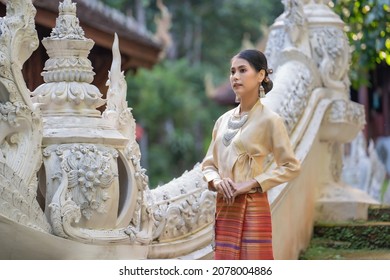 Beautiful Woman Wearing A Northern Style Dress, Chiangmai, Thailand.