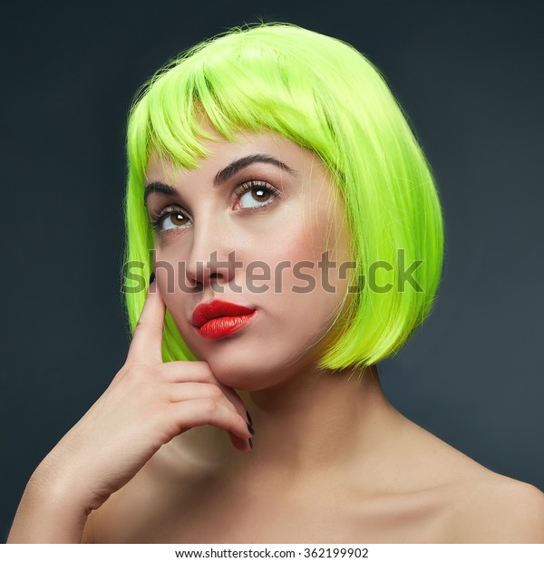 Beautiful Woman Wearing Short Hair Wig Stock Photo Edit Now