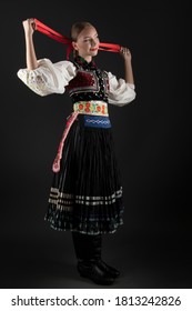 Beautiful Woman Wearing Traditional Eastern Europe Folk Costumes. Slovak Folk Costumes.