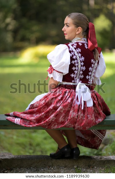 Beautiful Woman Wearing Traditional Eastern Europe Stock Photo