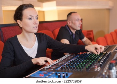 Beautiful Woman Working As Radio Dj Live In Studio