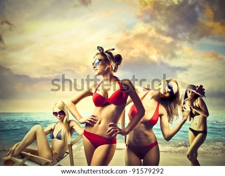 Beautiful women in bikini at the seaside