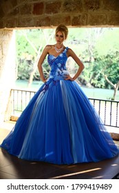 Beautiful Girl Glamorous Ultramarine Dress Ready Stock Photo 1845677041