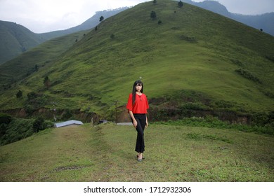 Beautiful Women Pose On The Mount Holbung Lake Toba