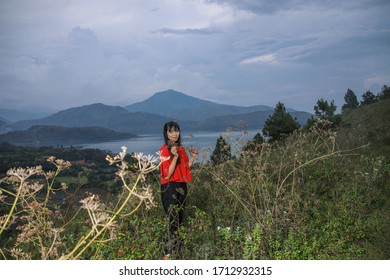 Beautiful Women Pose On The Mount Holbung Lake Toba