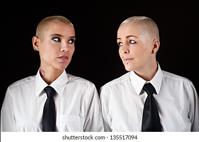beautiful women with short hair wearing mens clothes