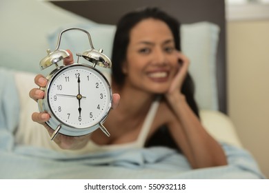 Beautiful Women Show Silver Alarm Clock Stock Photo (Edit Now) 550932118