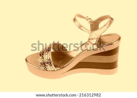 beautiful Women's high-heeled color sandals on a white background