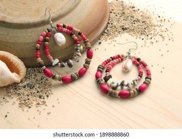 beautiful wood bead earrings, handmade earrings with wooden beads