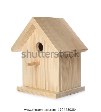 Beautiful wooden bird box isolated on white