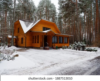 Beautiful Wooden Country House Cottage In Winter Pine Forest 2021