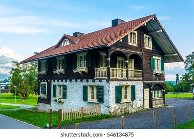 Beautiful Wooden House Built According To Style Of The Traditional Architecture Near Schaan, Liechtenstein