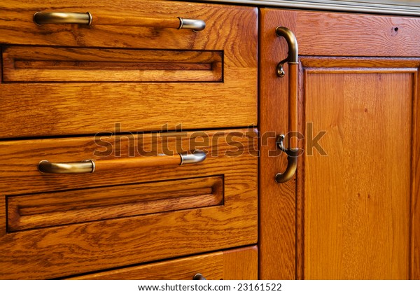 Beautiful Wooden Kitchen Cabinet Handles Stock Photo Edit Now