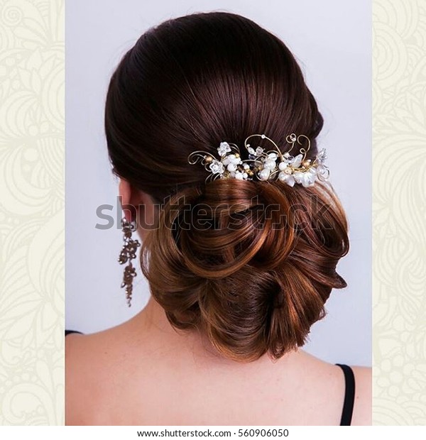 Beautiful Work Hairdresser Evening Wedding Hairstyle Stock Photo