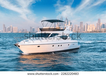 Beautiful Yacht with Dubai skyline