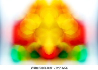 Beautiful Yellow And Red Color Hexagon Bokeh Of Light Background, Symetry Image