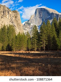 Beautiful Yosemite Valley With Half Dome In The Distance.