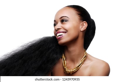 Beautiful Young African American Woman With Very Long Natural Hair