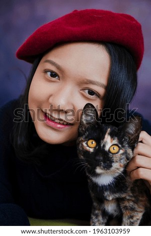 Similar – Image, Stock Photo Cat in hat Domestic cat