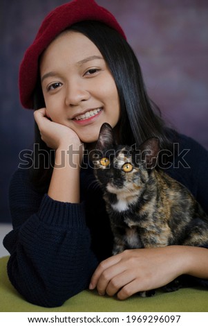 Similar – Image, Stock Photo Cat in hat Domestic cat