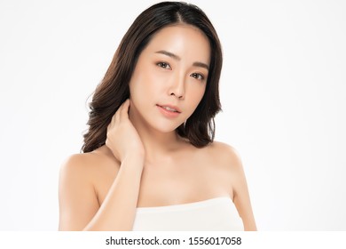 Beautiful Young Asian Woman with Clean Fresh Skin. Face care, Facial treatment, Happiness and cheerful. isolated on white background, Beauty and Cosmetics Concept - Shutterstock ID 1556017058