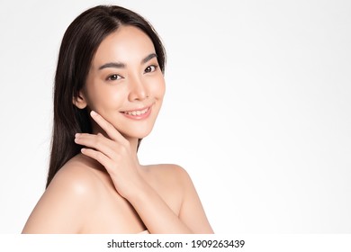 Beautiful Young Asian Woman With Clean Fresh Skin On White Background, Face Care, Facial Treatment, Cosmetology, Beauty And Spa, Asian Women Portrait