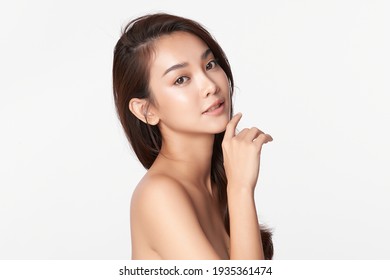 Beautiful Young Asian Woman With Clean Fresh Skin On White Background, Face Care, Facial Treatment, Cosmetology, Beauty And Spa, Asian Women Portrait.