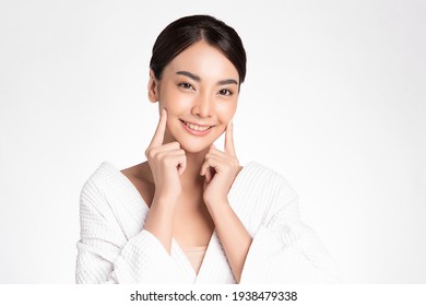 Beautiful Young Asian Woman With Clean Fresh Skin On White Background, Face Care, Facial Treatment, Cosmetology, Beauty And Spa, Asian Women Portrait.