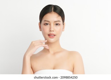 Beautiful Young Asian Woman With Clean Fresh Skin On White Background, Face Care, Facial Treatment, Cosmetology, Beauty And Spa, Asian Women Portrait.