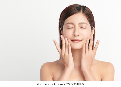 Beautiful Young Asian Woman With Clean Fresh Skin On White Background, Face Care, Facial Treatment, Cosmetology, Beauty And Spa, Asian Women Portrait.