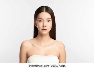 Beautiful Young Asian Woman With Clean Fresh Skin On White Background, Face Care, Facial Treatment, Cosmetology, Beauty And Spa, Asian Women Portrait.