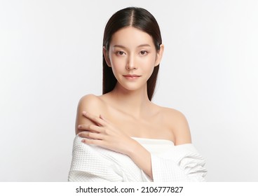 Beautiful Young Asian Woman With Clean Fresh Skin On White Background, Face Care, Facial Treatment, Cosmetology, Beauty And Spa, Asian Women Portrait.