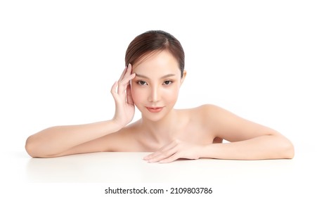 Beautiful Young Asian Woman With Clean Fresh Skin On White Background, Face Care, Facial Treatment, Cosmetology, Beauty And Spa, Asian Women Portrait.