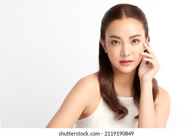 Beautiful Young Asian Woman With Clean Fresh Skin On White Background, Face Care, Facial Treatment, Cosmetology, Beauty And Spa, Asian Women Portrait.