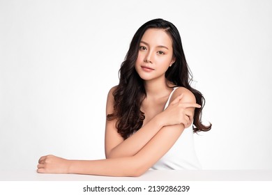 Beautiful Young Asian Woman With Clean Fresh Skin On White Background, Face Care, Facial Treatment, Cosmetology, Beauty And Spa, Asian Women Portrait.