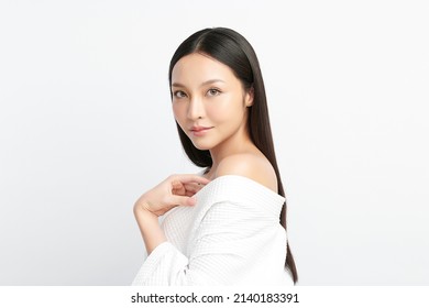 Beautiful Young Asian Woman With Clean Fresh Skin On White Background, Face Care, Facial Treatment, Cosmetology, Beauty And Spa, Asian Women Portrait.