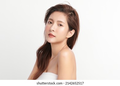 Beautiful Young Asian Woman With Clean Fresh Skin On White Background, Face Care, Facial Treatment, Cosmetology, Beauty And Spa, Asian Women Portrait.