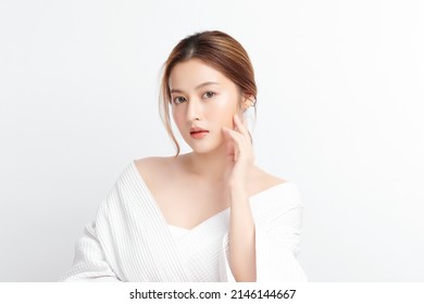 Beautiful Young Asian Woman With Clean Fresh Skin On White Background, Face Care, Facial Treatment, Cosmetology, Beauty And Spa, Asian Women Portrait.