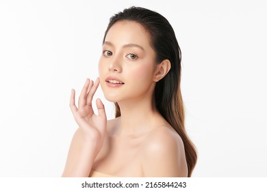 Beautiful Young Asian Woman With Clean Fresh Skin On White Background, Face Care, Facial Treatment, Cosmetology, Beauty And Spa, Asian Women Portrait.