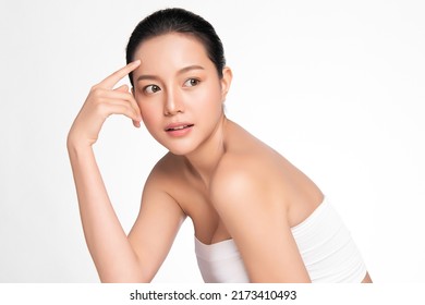 Beautiful Young Asian Woman With Clean Fresh Skin On White Background, Face Care, Facial Treatment, Cosmetology, Beauty And Spa, Asian Women Portrait.